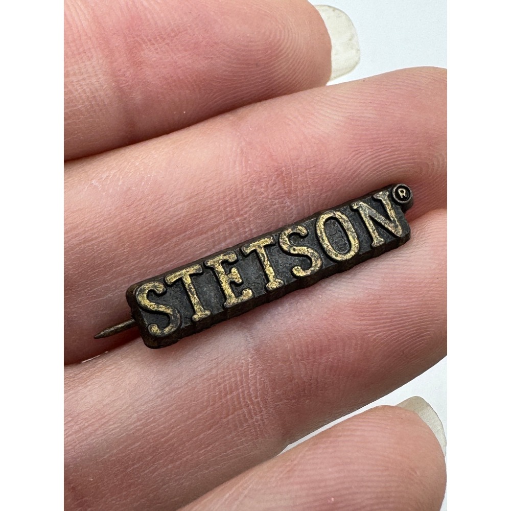 Vintage Stetson Hat Pin Logo Metal Stick Pin Western Cowboy Accessory Black Gold